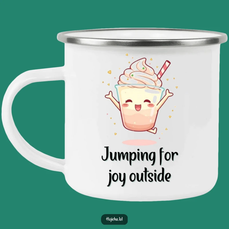 Durable Funny Hojicha Parfait Jump Camping Mug, Gift for Outdoor Sweetness