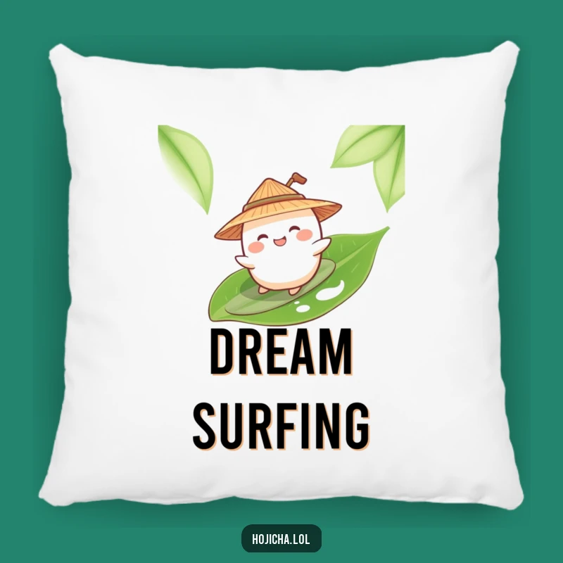 Funny Mochi Surfing Tea Leaf Pillow: Comfy Cheer For Tropical Dreams