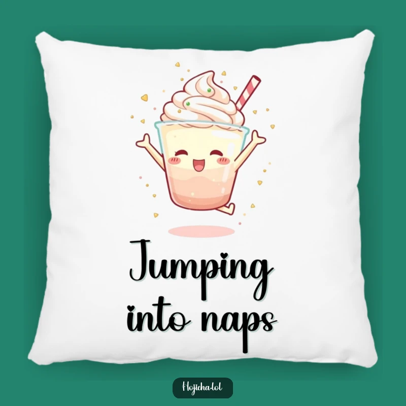 Cozy Funny Hojicha Parfait Jump Pillow, Soft Gift for Sweet Comfort and Smiles