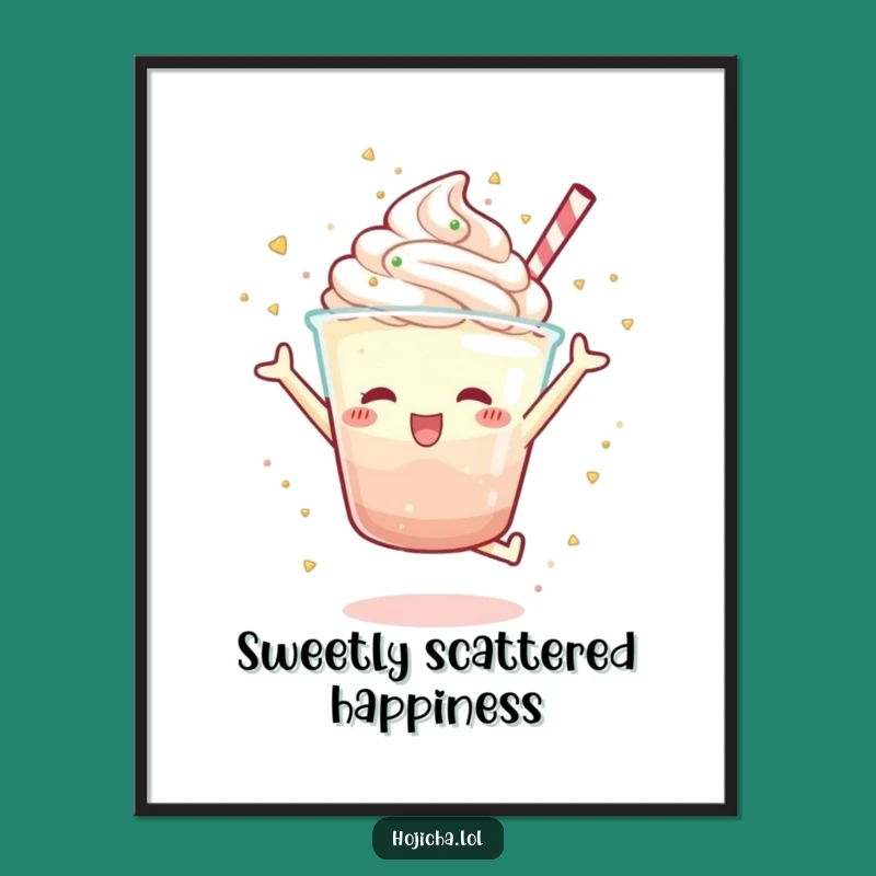 Funny Hojicha Parfait Jump Digital Art, Instant Gift for Sweet Wall Decor