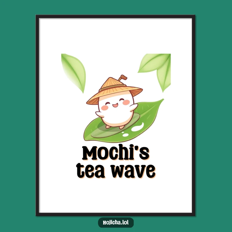 Funny Mochi Surfing Tea Leaf Digital Art: Instant Tropical Decor