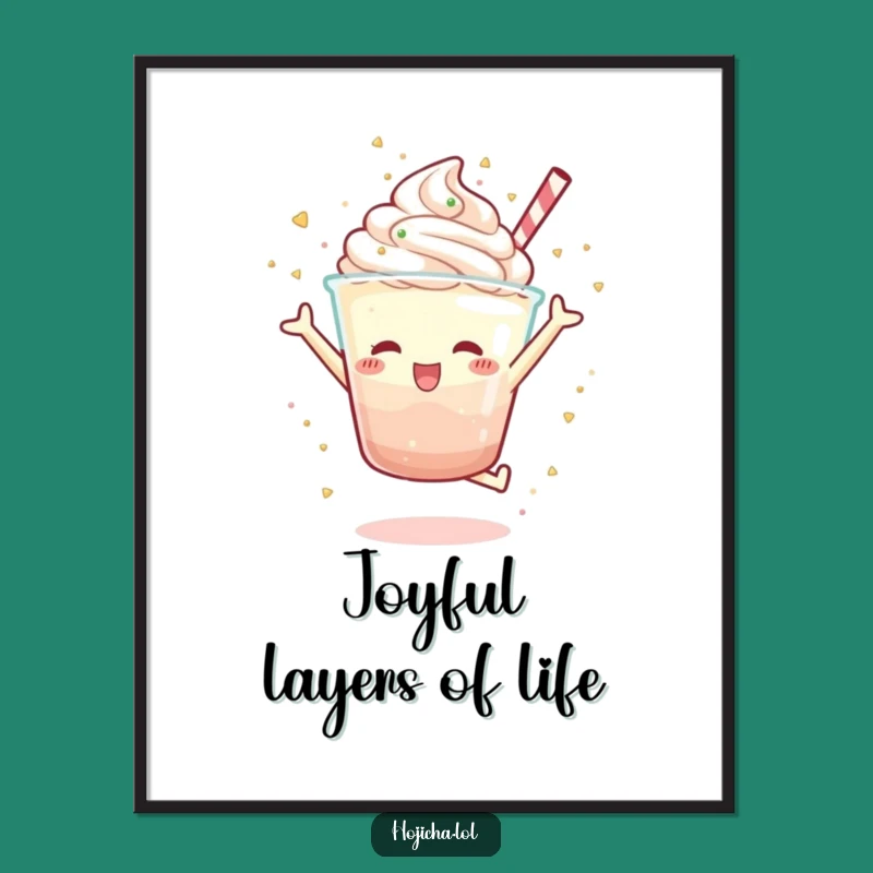 Funny Hojicha Parfait Jump Poster, Sweet Gift for Whimsical Wall Decor