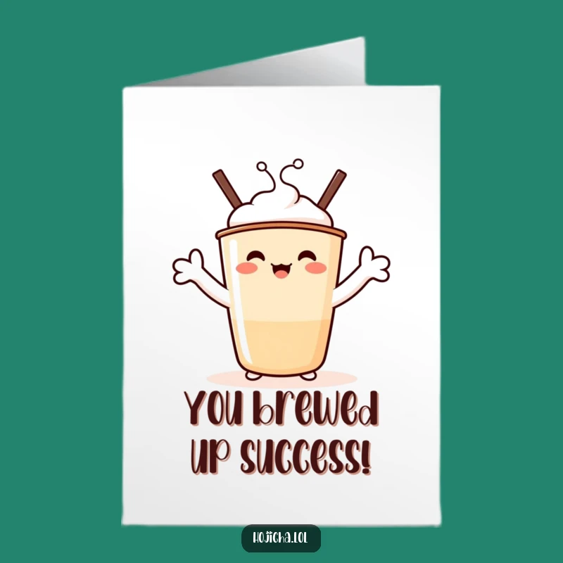 Free Printable Congrats Card: Hojicha Cup Celebration Hugs Downloadable
